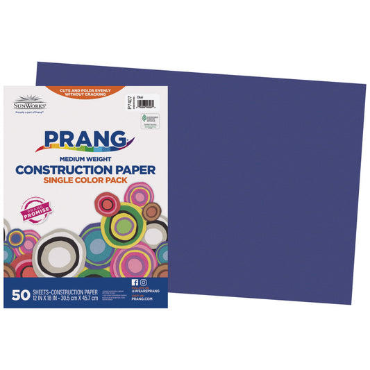 Construction Paper, Medium Weight, Blue, 12" x 18", 50 Sheets