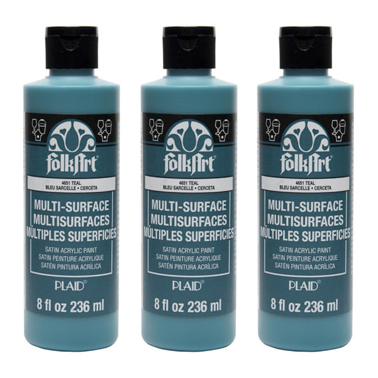 Acrylic Paint Multi-Surface Satin, 8oz., Teal, Pack of 3