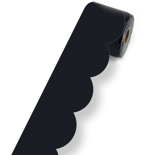 Black Rolled Scalloped Bulletin Board Borders, 3 Inch x 65 Feet