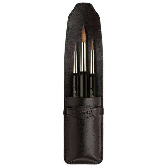 MAESTRO Pocket Travel Brushes, Kolinsky Red Sable, Watercolor, Round, Series 1503, Assorted, 3 Brush Set