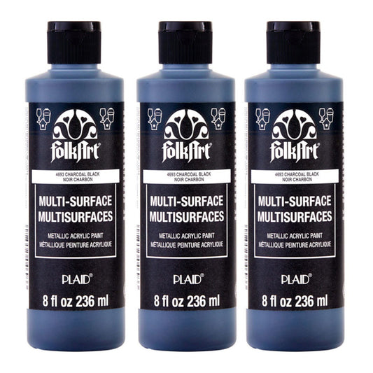 Acrylic Paint Metallic, 8oz., Charcoal Black, Pack of 3