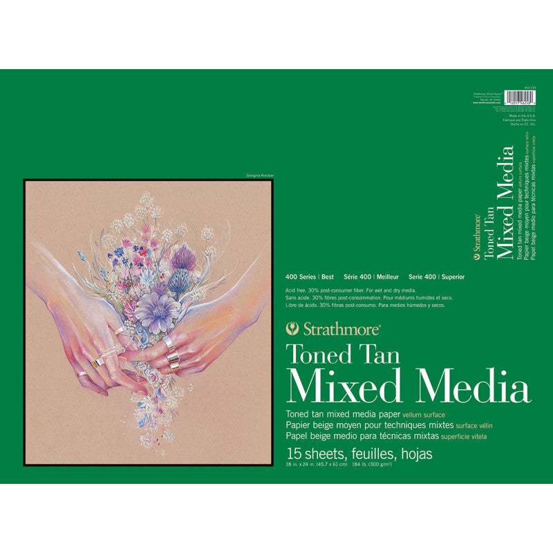 400 Series Mixed Media Pad, Toned Tan, Glue Binding, 15 Sheet, 18x24 inch, 1 Count