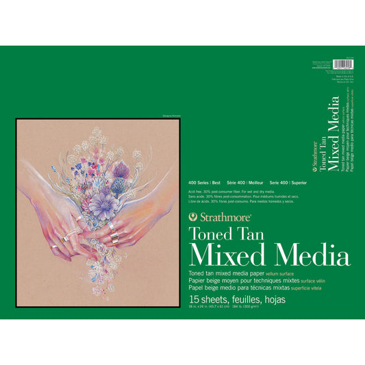 400 Series Mixed Media Pad, Toned Tan, Glue Binding, 15 Sheet, 18x24 inch, 1 Count