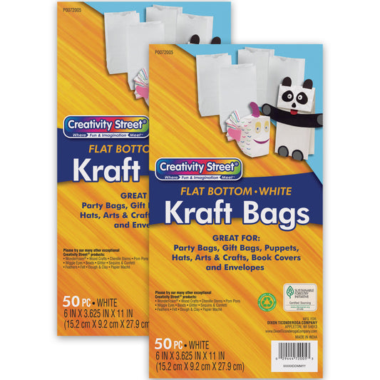 Kraft Bag, White, 6" x 3-5/8" x 11", 50 Per Pack, 2 Packs