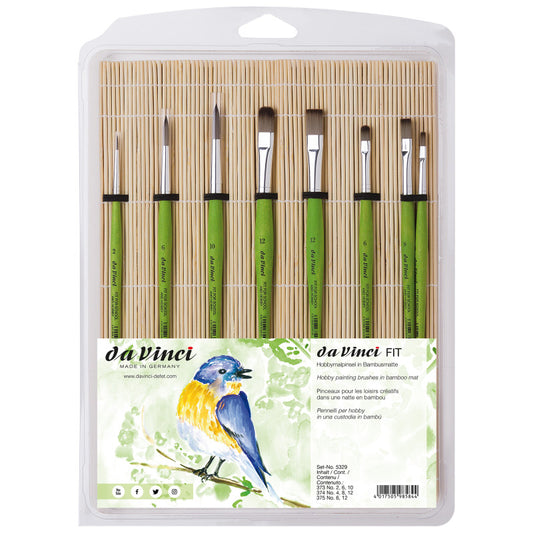 FIT Synthetics Student Brush, Synthetic, Tempera, Assorted, 8 Brush Set in Bamboo Mat