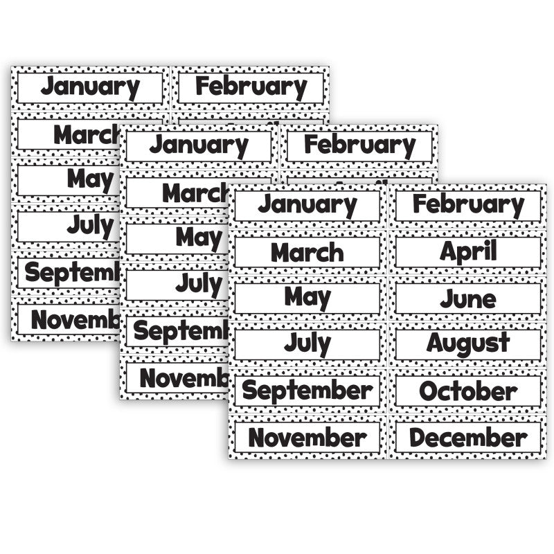 Black Painted Dots on White Monthly Headliners, 12 Per Pack, 3 Packs