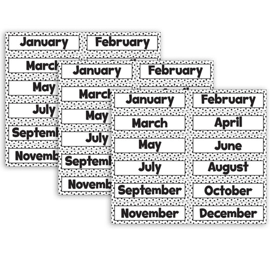 Black Painted Dots on White Monthly Headliners, 12 Per Pack, 3 Packs