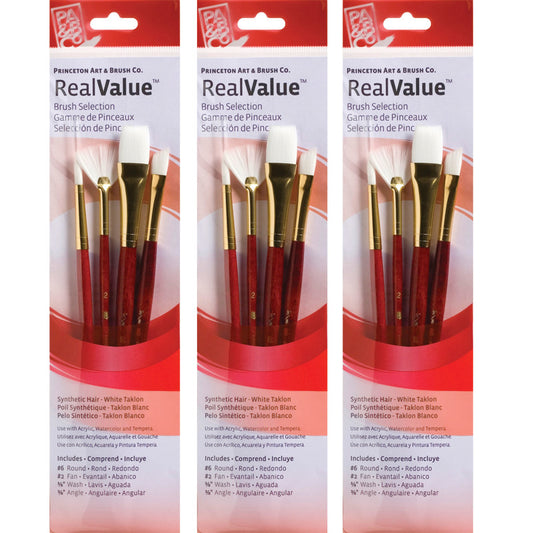 RealValue Brush Set, White Taklon Bristles, Short Handle Mixed Media Paintbrush, Red, 4 Per Set, 3 Sets