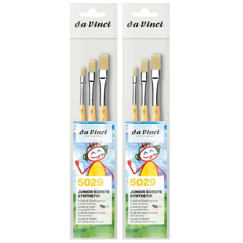 JUNIOR BORSTE Synthetic Student Brush, Synthetic, Acrylic, Flat, Series 329, Assorted Sizes, 3 Per Set, 2 Sets