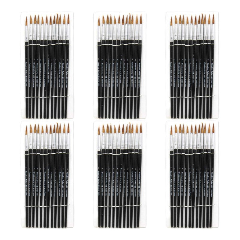 Water Color Paint Brushes, #7 - 3/4" Camel Hair, Black Handle, 12 Per Set, 6 Sets