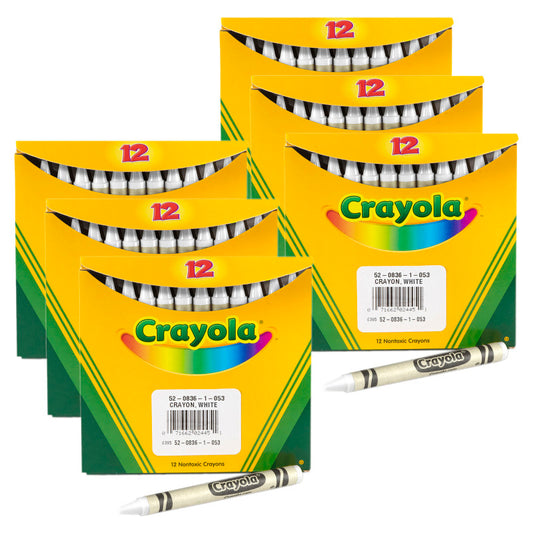 Bulk Crayons, Regular Size, White, 12 Per Pack, 6 Packs