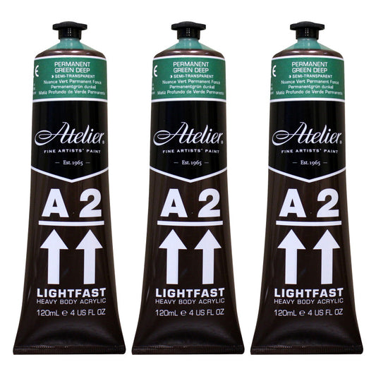 A2 Heavy Body Lightfast Artist Acrylic, 4 oz., Permanent Green Deep Hue, Pack of 3
