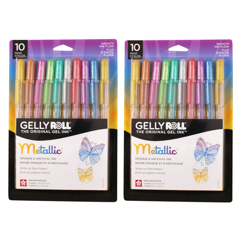 Metallic Gel Pens, Medium Point, Assorted Colors, 10 Per Set, 2 Sets