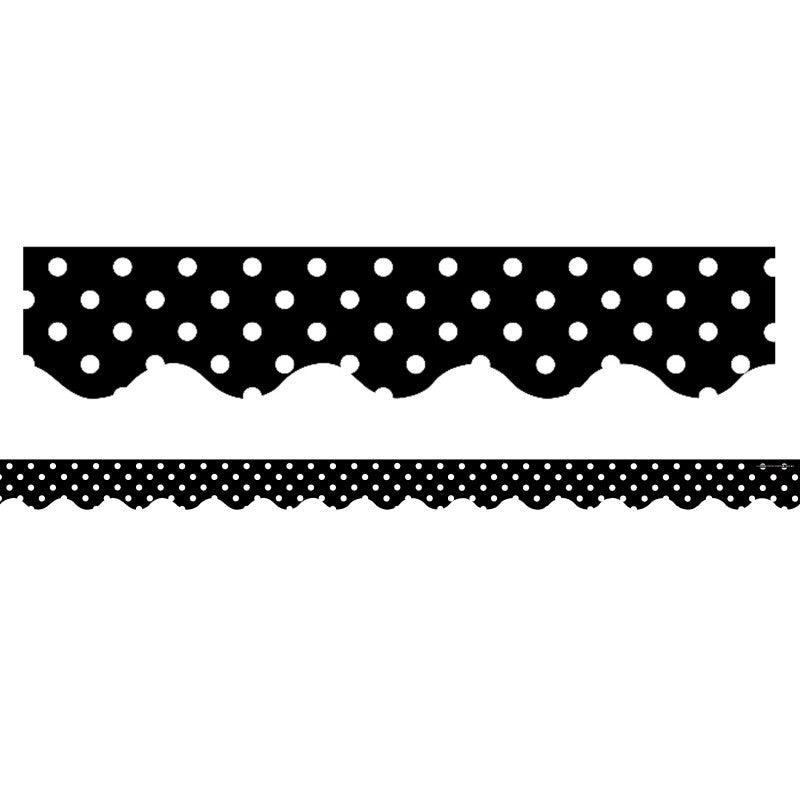 Black Polka Dots Scalloped Border Trim, 35 Feet