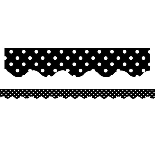 Black Polka Dots Scalloped Border Trim, 35 Feet