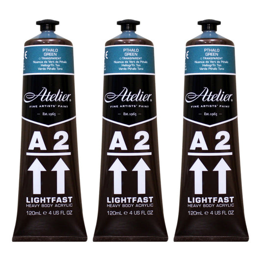 A2 Heavy Body Lightfast Artist Acrylic, 4 oz., Pthalo Green Hue, Pack of 3