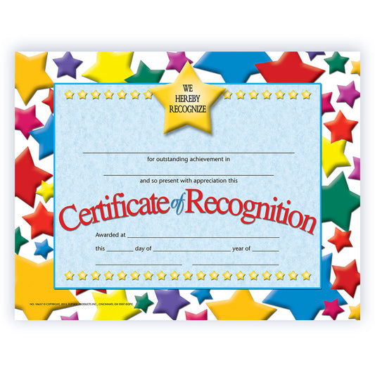 Certificate of Recognition, 8.5" x 11", Pack of 30