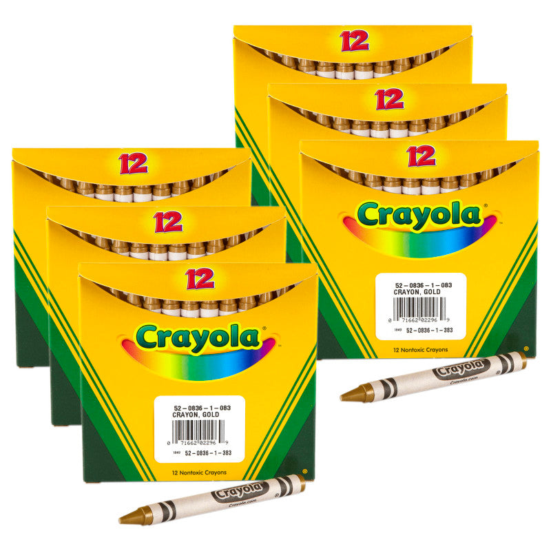 Bulk Crayons, Regular Size, Gold, 12 Per Pack, 6 Packs
