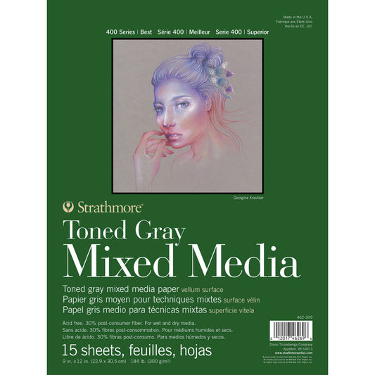 400 Series Mixed Media Pad, Toned Gray, Glue Binding, 9x12 inch, 15 Sheet, 1 Count