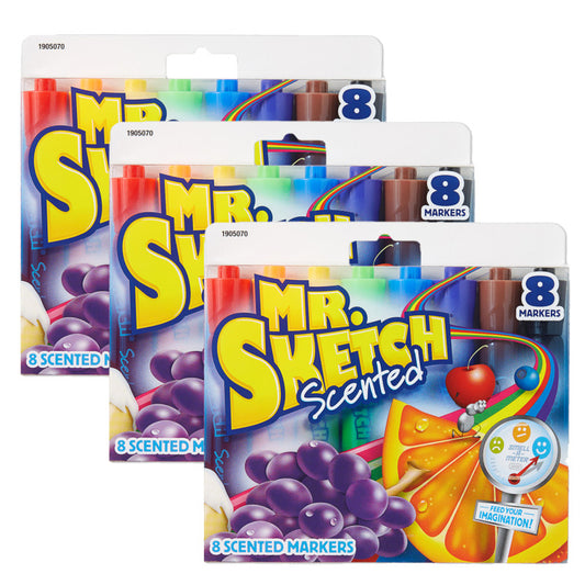 Scented Markers, Chisel Tip, Assorted Colors, 8 Per Pack, 3 Packs