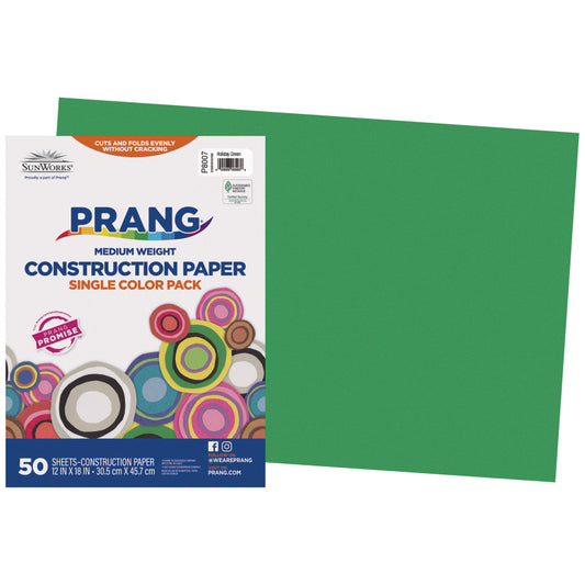 Construction Paper, Medium Weight, Holiday Green, 12" x 18", 50 Sheets