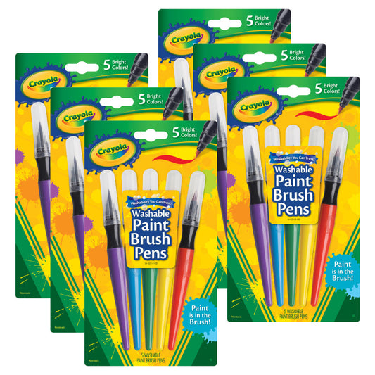 Washable No Drip Paint Brush Pens, 5 Per Pack, 6 Packs