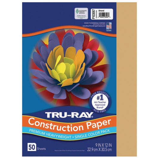 Construction Paper, Heavyweight, Almond, 9" x 12", 50 Sheets