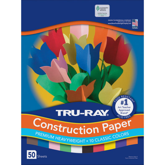 Construction Paper, Heavyweight, 10 Classic Colors Assorted, 12" x 18", 50 Sheets