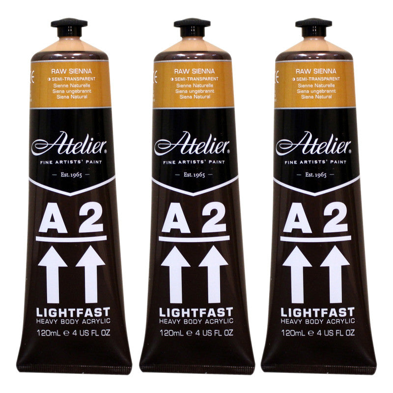 A2 Heavy Body Lightfast Artist Acrylic, 4 oz., Raw Sienna, Pack of 3