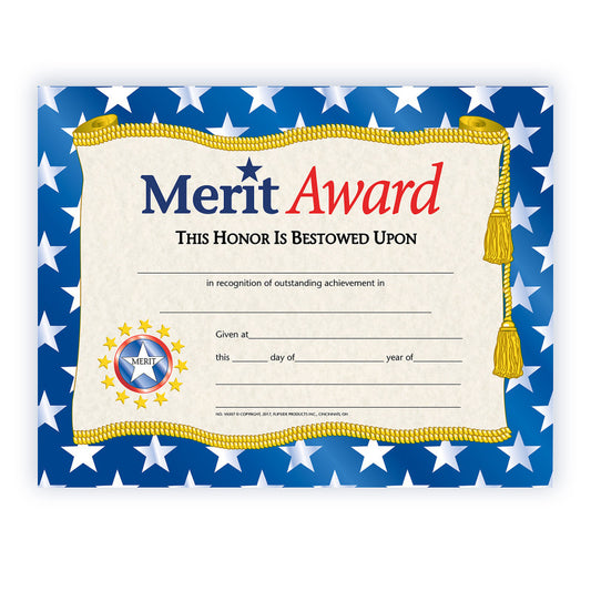 Merit Award Certificate, 8.5" x 11", Pack of 30