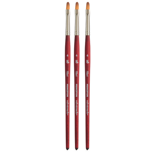 Velvetouch Filbert Brush, Synthetic Bristles, Short Handle Mixed Media Paintbrush, Scarlet, Size 4, Pack of 3