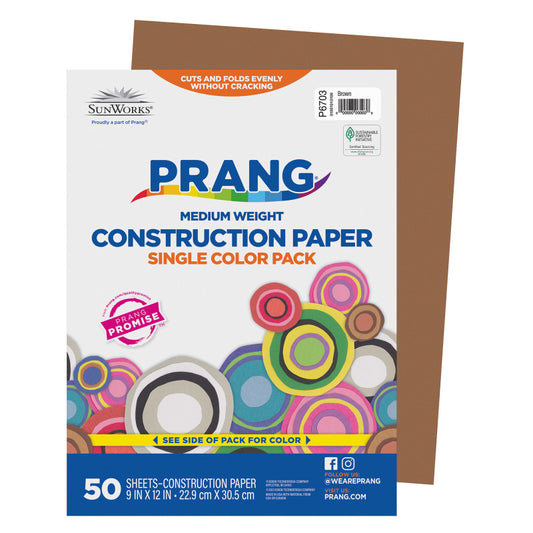 Construction Paper, Medium Weight, Brown, 9" x 12", 50 Sheets