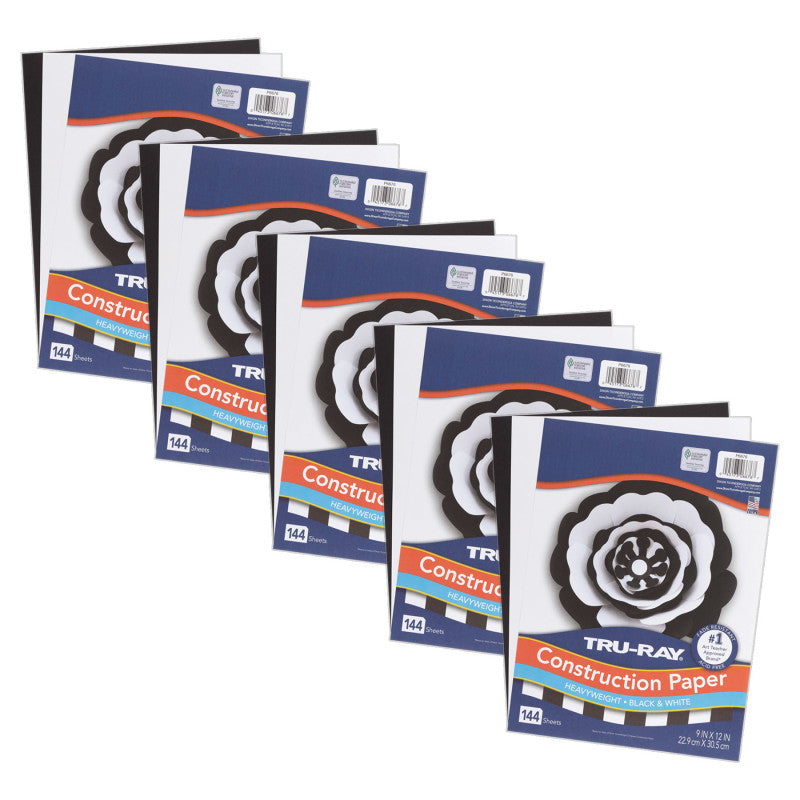 Premium Construction Paper, Heavyweight, Black & White, 9" x 12", 144 Sheets Per Pack, 5 Packs