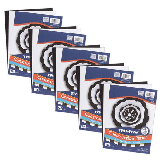 Premium Construction Paper, Heavyweight, Black & White, 9" x 12", 144 Sheets Per Pack, 5 Packs