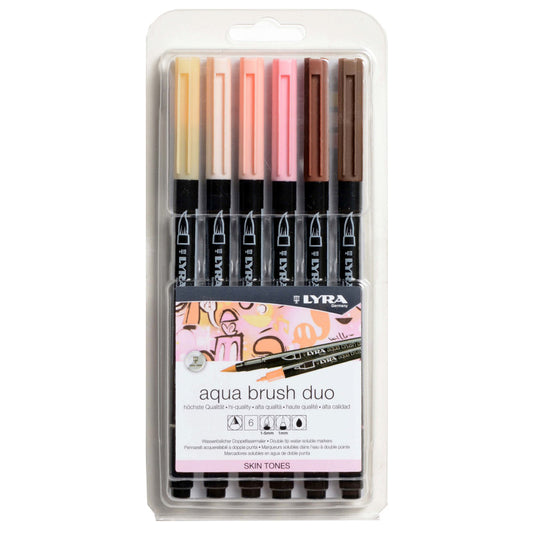 Aqua Brush Duo Dual Tip Marker Set, Neutral & Tan Assorted Colors, 6 Pieces