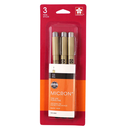 Pigma Micron Pens, Size 03 Fine Point, Black, 3-Pack, Blister Pack
