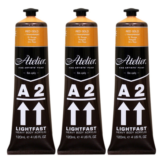 A2 Heavy Body Lightfast Artist Acrylic, 4 oz., Red Gold, Pack of 3