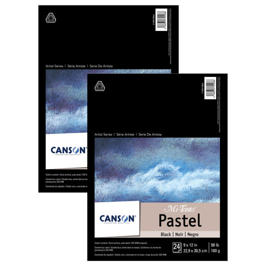 Artist Series Mi-Teintes Pastel Pad, Black, Foldover Binding, 24 Sheet, 9x12 inch, Pack of 2