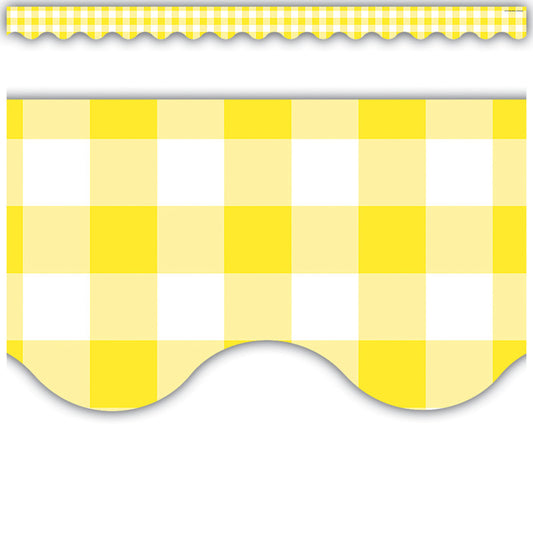 Yellow Gingham Scalloped Border Trim, 35 Feet