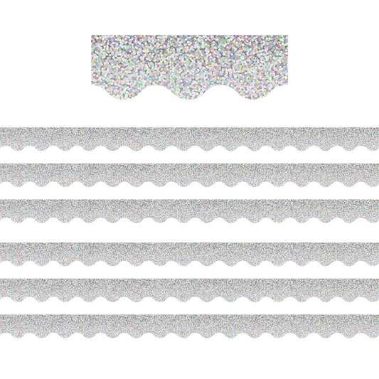 Silver Sparkle Scalloped Border Trim, 35 Feet Per Pack, 6 Packs